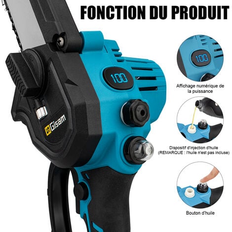 Tronconneuse a batterie Brushless 8 pouces 2 batteries 21V 2.0h installation sams outil autolubrifiante, pour patio naison et jardin
