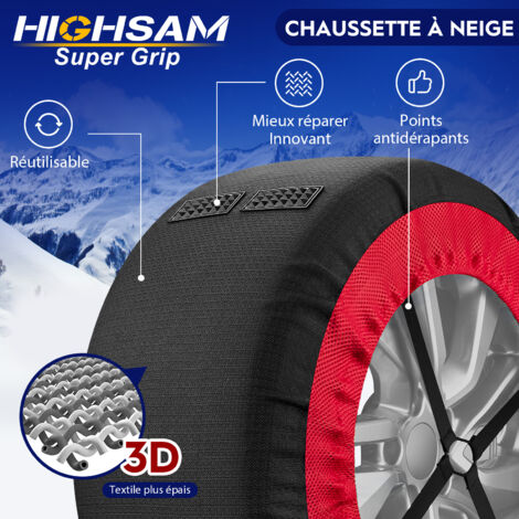 SUPER GRIP SNOW SOCKS Chaussette neige Textile Homologué EN 16662-1 - Deux chaînes à neige pneu voiture(XL)
