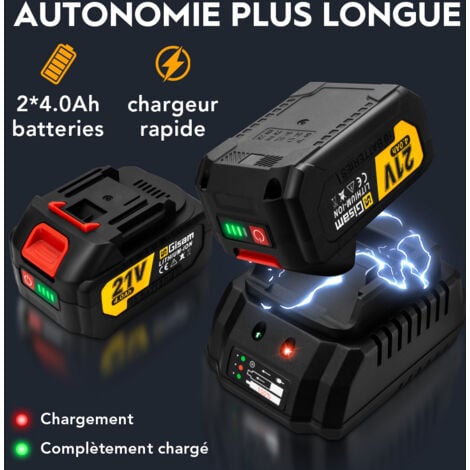 1800Nm Clé à Chocs Sans Fil Brushless avec Deux 4.0Ah Batterie  21V pour la Voiture et la Maison