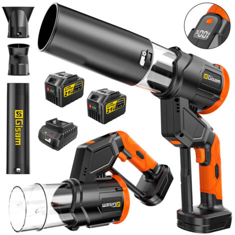 Gisam – Souffleur à batterie 21V avec 2 batteries 6.0Ah – Débit d'air 510m³/h – Poids léger 1.4kg – 3 vitesses pour nettoyage efficace