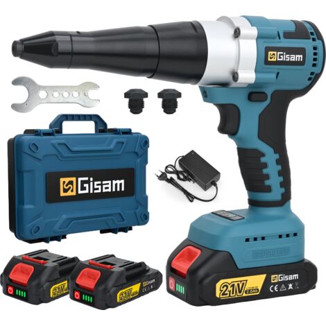 20000N Riveteuse électrique sans fil, 2 batteries de 2.0 Ah,pour rivets de 2.4 -5.0 mm, aluminium et acier inoxydable