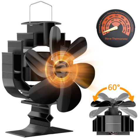 Gisam – Ventilateur de cheminée rotatif 6 pales – Pivote à 60° – Silencieux – Entraîné par chaleur – Débit d'air 280-330 m3/h – Dimensions 200x116x214mm