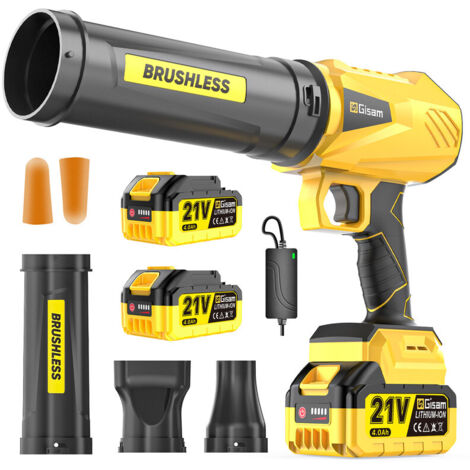 Gisam – Souffleur d'air multifonction avec 2 batteries 21V 4Ah – Vitesse 25 000 tr/min – Pour déneigement et feuilles – Compact et léger