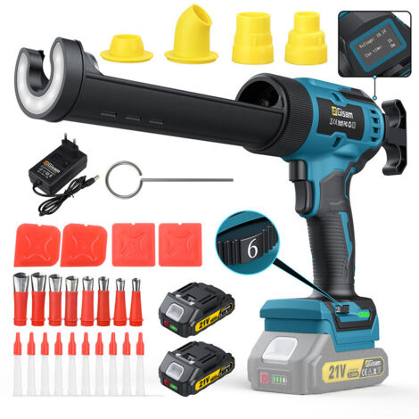 Gisam – Pistolet extrudeur sans fil 300ml avec 2 batteries 2000mAh – Lumière LED – 6 vitesses pour calfeutrer silicone