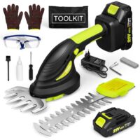 Gisam – Taille-haie électrique 21V sans fil – 2 en 1 avec 2 batteries 2.0Ah – Moteur Brushless – Longueur de coupe 200 mm – Pour arbustes et bordures