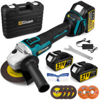 Gisam – Meuleuse d'angle électrique sans fil 125 mm – Moteur Brushless 18V – Vitesse 10 000 tr/min – 2 batteries 4.0Ah – 6 disques inclus