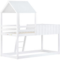 3 FT Children's House bed, Wooden Single Treehouse Canopy with Ladder and Guardrail For Children & Kids Home (White-90*190cm)