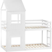3FT Children's Treehouse Bunk bed, Cabin Bed Frame, Mid-Sleeper with Treehouse Canopy & Ladder (white)