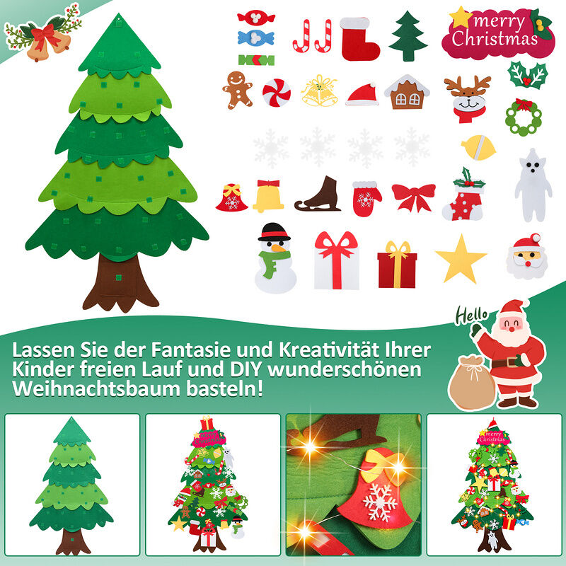 VINGO Filz 105cm Geschenk DIY für Weihnachten mit DIY 32 Weihnachtsbaum Kinder LED Hängend Nachbildung Set Weihnachten Weihnachtsbaum Ornamente