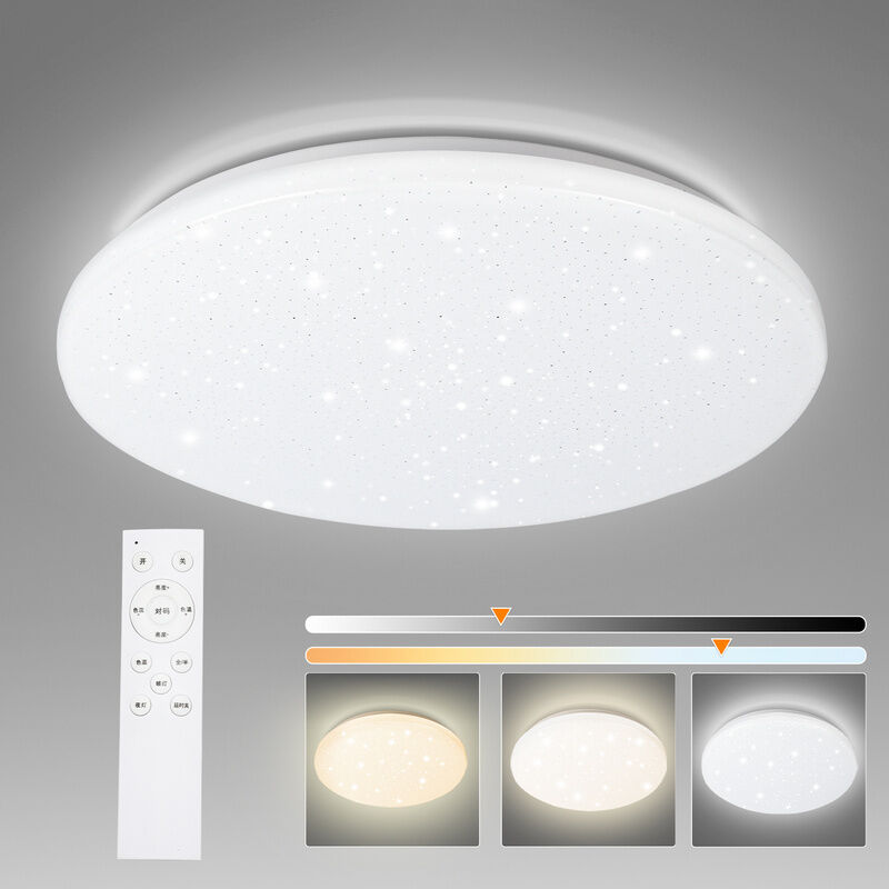 VINGO LED Deckenleuchte Dimmbar 24W, Deckenlampe Sternenhimmel  Farbtemperatursteuerung mit Fernbedienung,2160LM,2700-6500K für | Deckenlampen