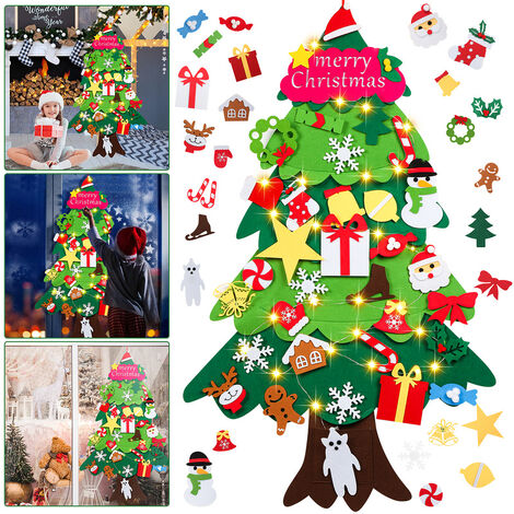 VINGO Filz Weihnachtsbaum DIY Nachbildung Set 105cm Hängend DIY Weihnachten Weihnachten für Geschenk Kinder Weihnachtsbaum LED