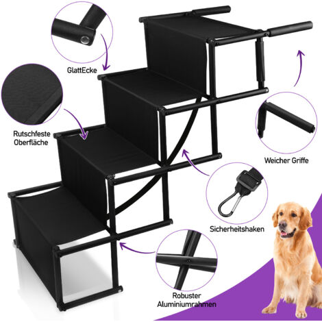 Hunderampe Faltbar 75kg - Höhenverstellbare Treppe Für Auto, Sofa & Bett