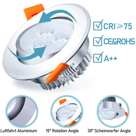 VINGO LED Einbauleuchte Wohnzimmer Decken Leuchte Lampe Spot Strahler (6pcs Kaltweiß) [Energieklasse A++]