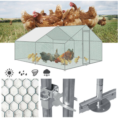 Hühnerstall Freilaufgehege Aus Verzinktem Stahl, 3x8m, Mit Dach & Sicherheitsschloss – Outdoor Für Hühner & Kleintiere