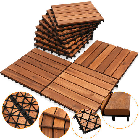 VINGO Holzfliesen aus Akazien Holz 30x30cm, 6 Latten Fliese 6m²
