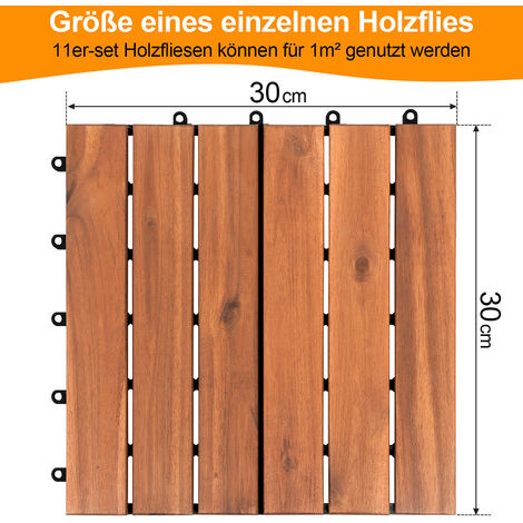 VINGO Holzfliesen aus Akazien Holz 30x30cm, 6 Latten Fliese 6m²