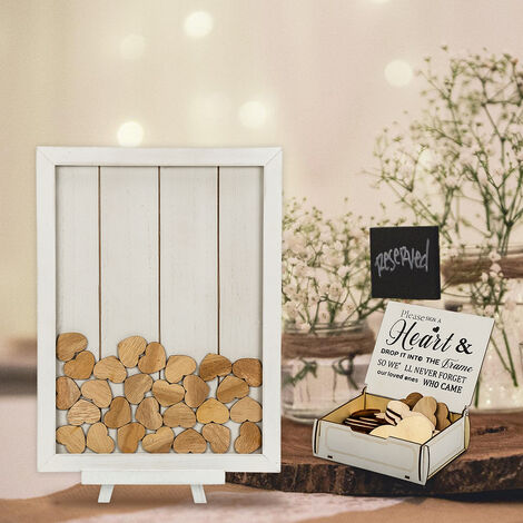 VINGO Gästebuch Hochzeitsgeschenk Hochzeit Holz Holzrahmen mit 80 Holz