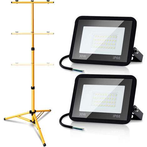 TRMLBE LED Fluter-Set Mit Stativ - 2x 200W, IP66, Kaltweiß, 3m Kabel, Für Baustelle & Garten
