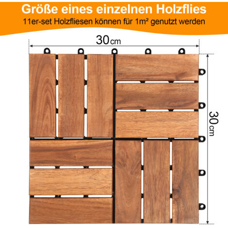 Yaheetech Holzfliesen Akazie 30x30 Cm – 27-teilig (ca. 2,6 M²) Mit Klicksystem Für Terrasse & Balkon