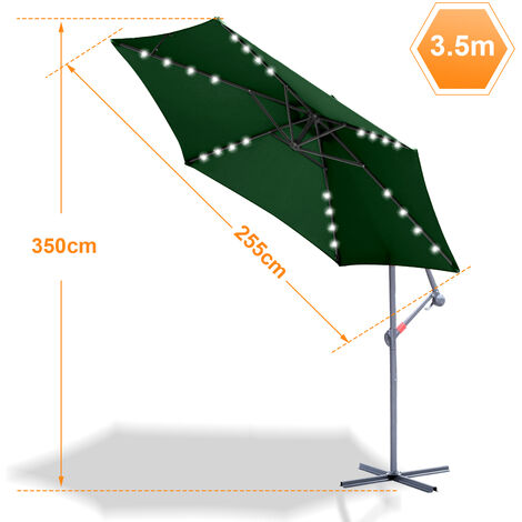 Sonnenschirm mit LED 350 cm mit UV Schutz 30+ Kurbel Knickbar Alu Rund