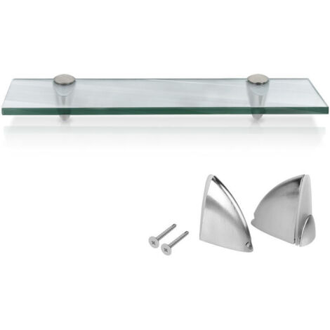 Mensola In Vetro Ib Style 60x15 Cm – Vetro Di Sicurezza ESG 8 Mm, Con Clip CUCALE Bianche, Carico Max 25 Kg, Per Bagno E Cucina