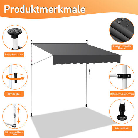 Markise mit LED Klemmmarkise Einziehbar Sonnenmarkise Sonnenschutz