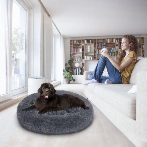 VINGO Hundebett Hundebetten ANIMALS Weiches Katzenbett Schlafplatz Hundekissen Plüsch dunkelgrau 100cm
