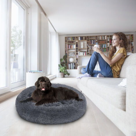 VINGO Hundebett Hundebetten ANIMALS Weiches Katzenbett Schlafplatz Hundekissen Plüsch dunkelgrau 100cm