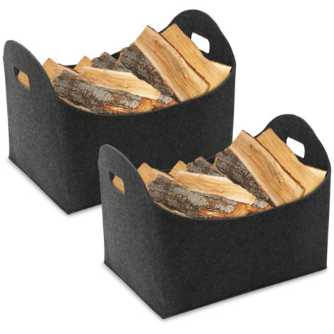 2 Stück Kaminholz Tragetaschen Aus Filz - Faltbare Holztaschen 50x25x25cm Anthrazit