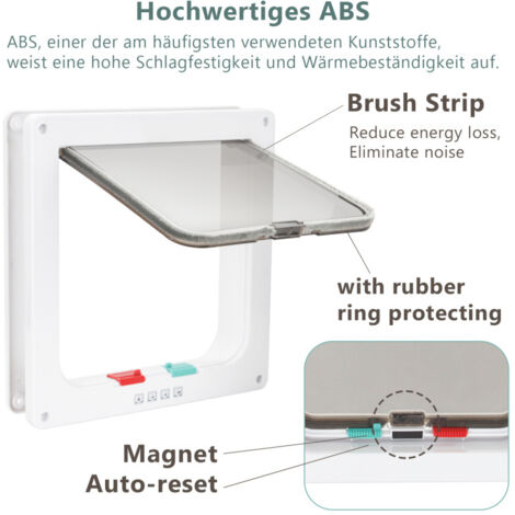 4-Wege Katzenklappe 23,5x25cm - Wetterfeste Katzentür Für Innen-/Außentüren Weiß