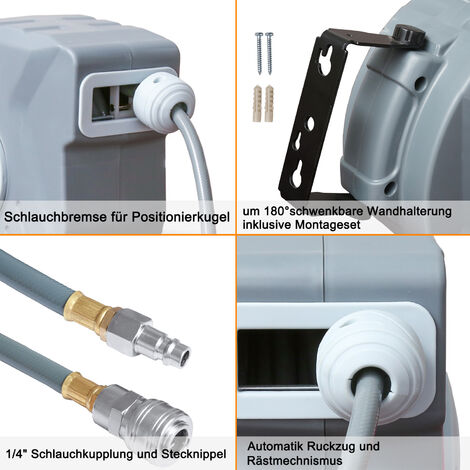 Schlauchaufroller Schlauchtrommel 10 m automatisch 12 bar Wand