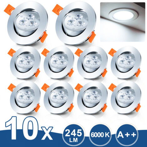 ChiliTec 10x Decken-Einbaustrahler SR90 Chrom Matt - Für GU5.3 Leuchtmittel, Schwenkbar