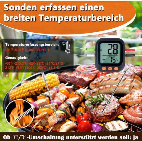 1/2x LCD Bratenthermometer Funk Grillthermometer BBQ Meat Thermometer &  4-Fühler