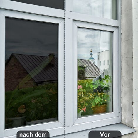 Spiegelfolie Selbstklebend Sichtschutz Folie für Fenster Blickdichte  Sonnenschutzfolie 99% UV Schutz Wärmeisolierung Fensterfolie Schwarz, 90