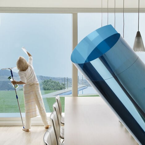 VINGO Spiegelfolie Fensterfolie 60x200cm Sichtschutzfolie Sonnenschutzfolie  Statisch Haftende Folie Fenster Blau