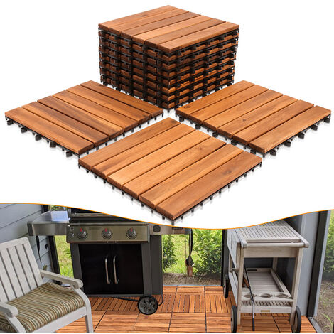VINGO Holzfliesen aus Akazien Holz 30x30cm, 6 Latten Fliese 8m²