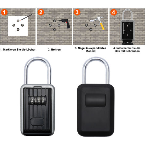 VINGO Schlüsseltresor Außen Schlüsselbox Schlüsselsafe mit Zahlenschloss  Wandhalterung 4-Stelliger Zahlencode wasserdicht