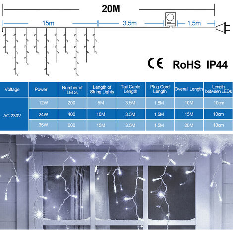 (Deactive)VINGO LED Eisregen Lichterkette Außen und Innen 600 LEDs 20m