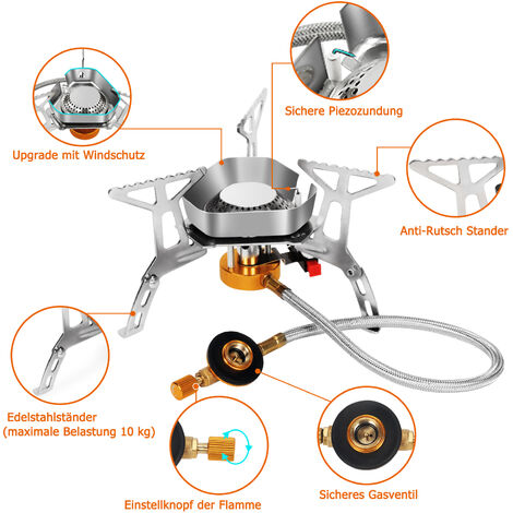 Tragbarer Campingkocher 2100W - Winddichter Gaskocher Mit Piezo-Zündung Für Outdoor