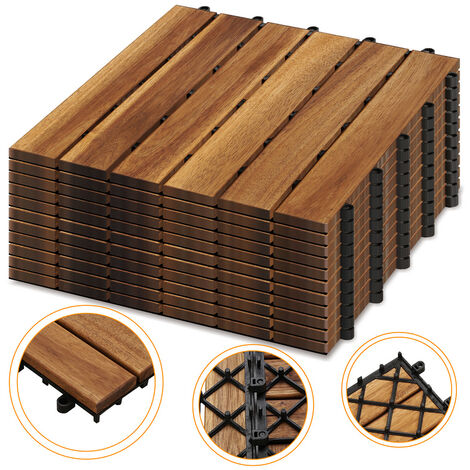 (Deactive)VINGO Holzfliesen aus Akazien Holz 30x30cm, 6 Latten Fliese