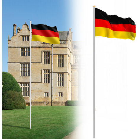 VINGO Fahnenmast Alu Deutschlandfahne Flaggenmast Mast Bodenhülse Fahnen  Flagge Fahnenstange 6,50m inkl Seilzug inkl