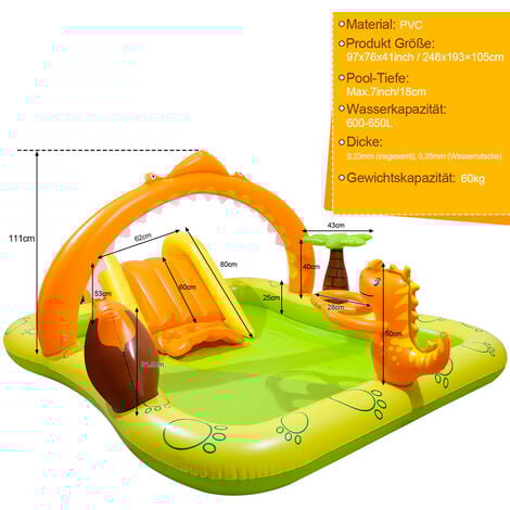 Planschbecken für Kinder, 246x193x110cm Aufblasbares Planschbecken mit