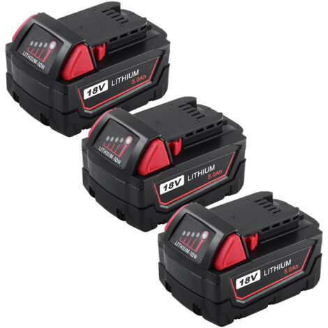 3X 5.0Ah 18V Batterie pour Milwaukee M18 Outils sans Fils 48-11-1850 48-11-1852 48-11-1820 48-11-1860 48-11-1828 48-11-10, avec Indicateur Lithium ION (1/5)
