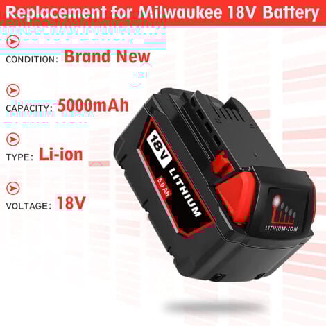 (2 Pièces M18 B5 Batterie + M12 & M18 chargeur pour Milwaukee Batterie 18V 5,0Ah 48-11-1828 48-11-1840 C18B M18BX Li18 M18B4 M18 XC m18 48-59-1812 48-59-1807 48-59-1806 48-59-1840 2710-20