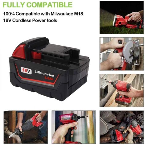 Reserveaccu 18 V 5,0 Ah M18B5 met oplader voor Milwaukee M18, M18BX, M18B4, M18 XC, M18B9, 48-11-1828, 48-11-1840 48-11-1815 48-11-1815 20 stuks