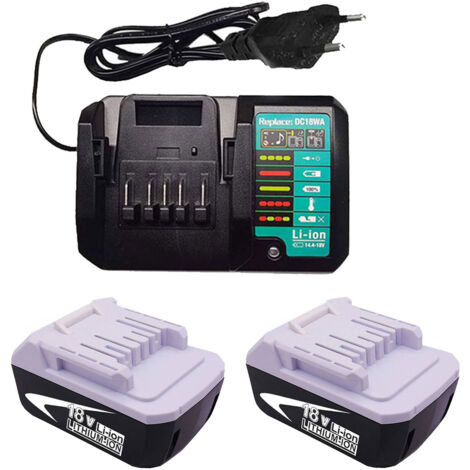 2X 18V Batterie BL1813G 4.0Ah & Chargeur DC18WA pour Makita BL1815G BL1811G 195608-4 BL1820G BL1830G BL1840G DF457D TD127D HP457D JV183D CL183D UR180D DMR106 (1/5)