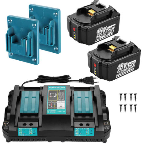 2X Batterie BL1850B + Chargeur Double DC18RD compatible avec Makita 18V (5,0Ah) - Modèles BL1850, BL1860B, BL1860, BL1815, BL1830, BL1840 et Radios DMR100-DMR108+ Cadeau : Pendentif d'outil
