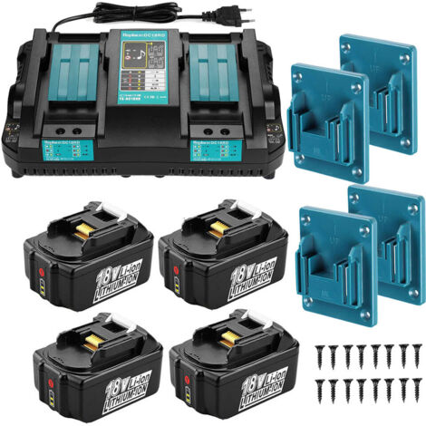 4X Batterie BL1850B + Chargeur Double DC18RD compatible avec Makita 18V (5,0Ah) - Modèles BL1850, BL1860B, BL1860, BL1815, BL1830, BL1840 et Radios DMR100-DMR108+ Cadeau : Pendentif d'outil