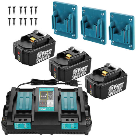 3XBatterie 18V pour Makita BL1850B BL1860B BL1840 BL1830 BL1815 LXT DMR107 DMR108 avec LED + Chargeur double + Cadeau : Pendentif d'outil