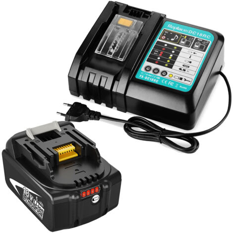 Pack Batterie Power 18V 5,0Ah LXT avec chargeur simple - remplacement BL1850B compatible avec Makita BL1850B BL1830B BL1840 BL1840B BL1850 BL1850B BL1860B BL1890 BL1815 BL1825 BL1835 BL18 avec voyant